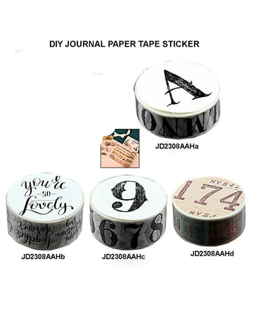 Diy Journal Paper Tape Jd2308Aah-Abcd | INKARTO l Pack of 1 tape roll l Assorted design from image