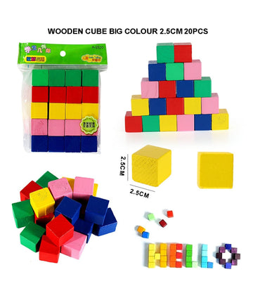 Wooden Cube Big Colour 2.5Cm 20Pcs A2520