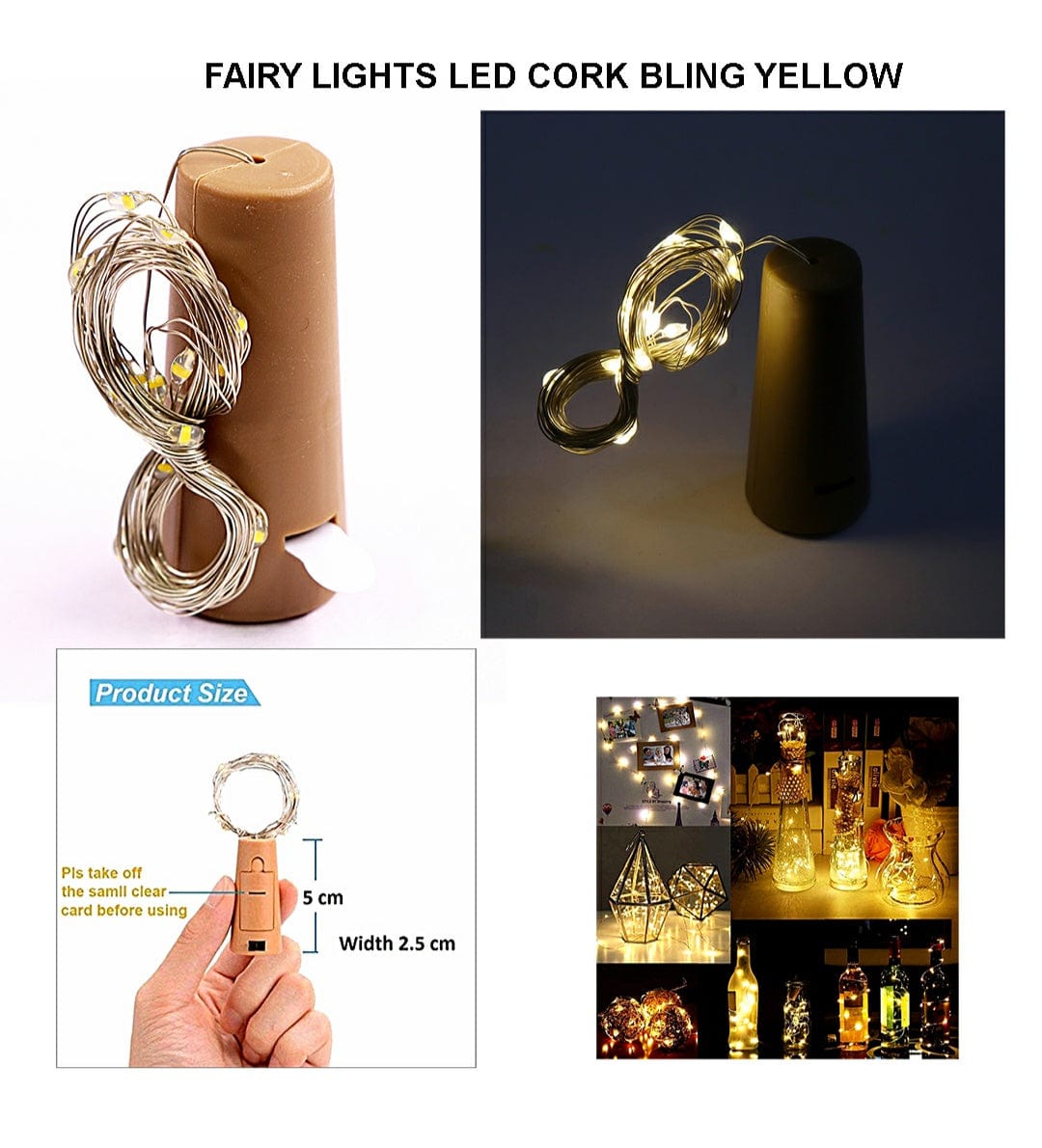 Fairy Lights Led Cork Bling Yellow Raw4277