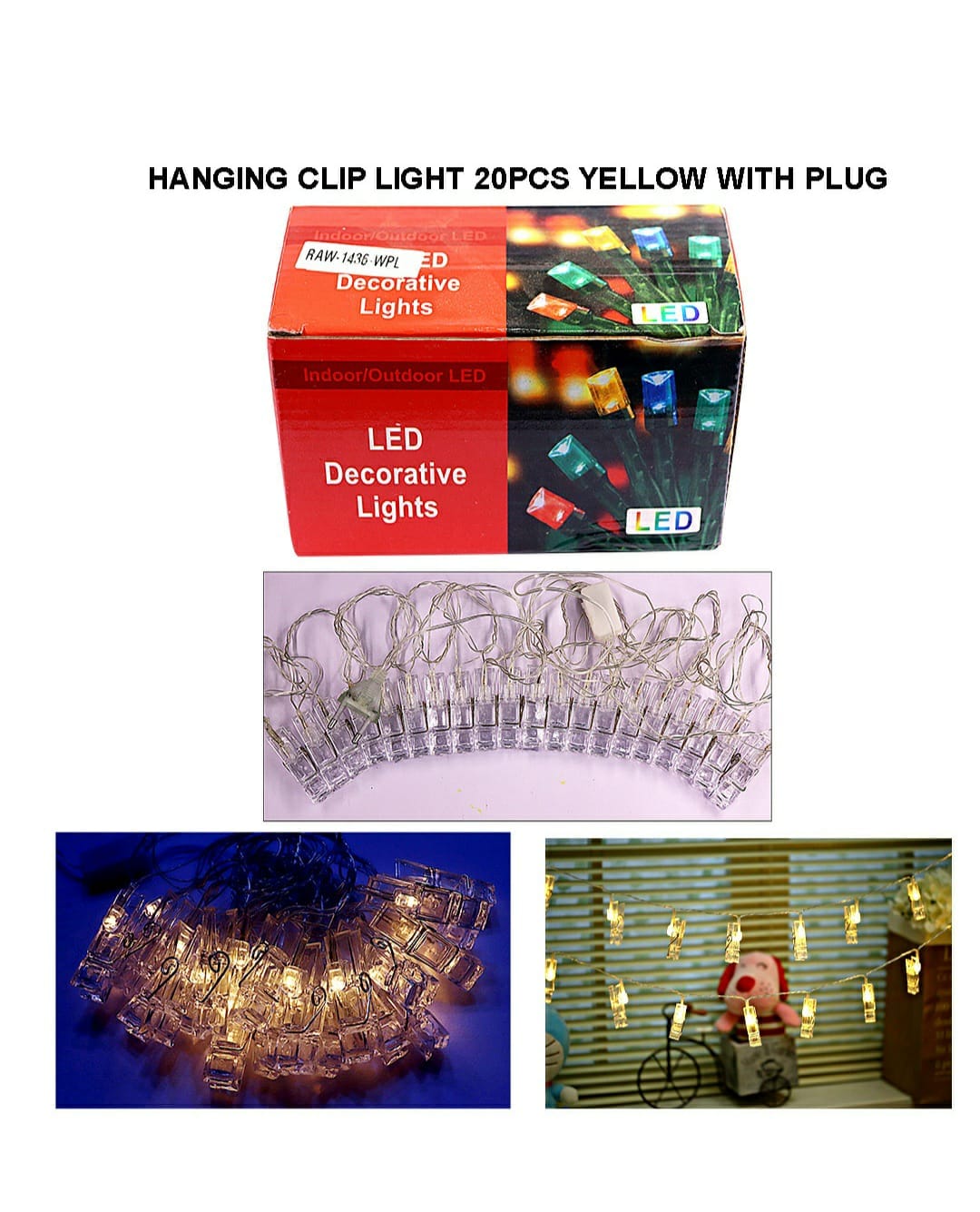 Hanging Clip Light 20Pcs Yellow With Plug Raw1436-Wpl