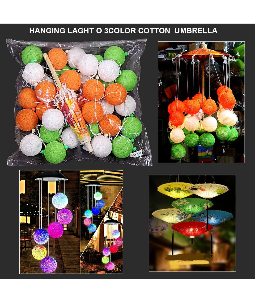 Hanging Light O 3Color Cotton Umbrella 35Bulb Bkk-O