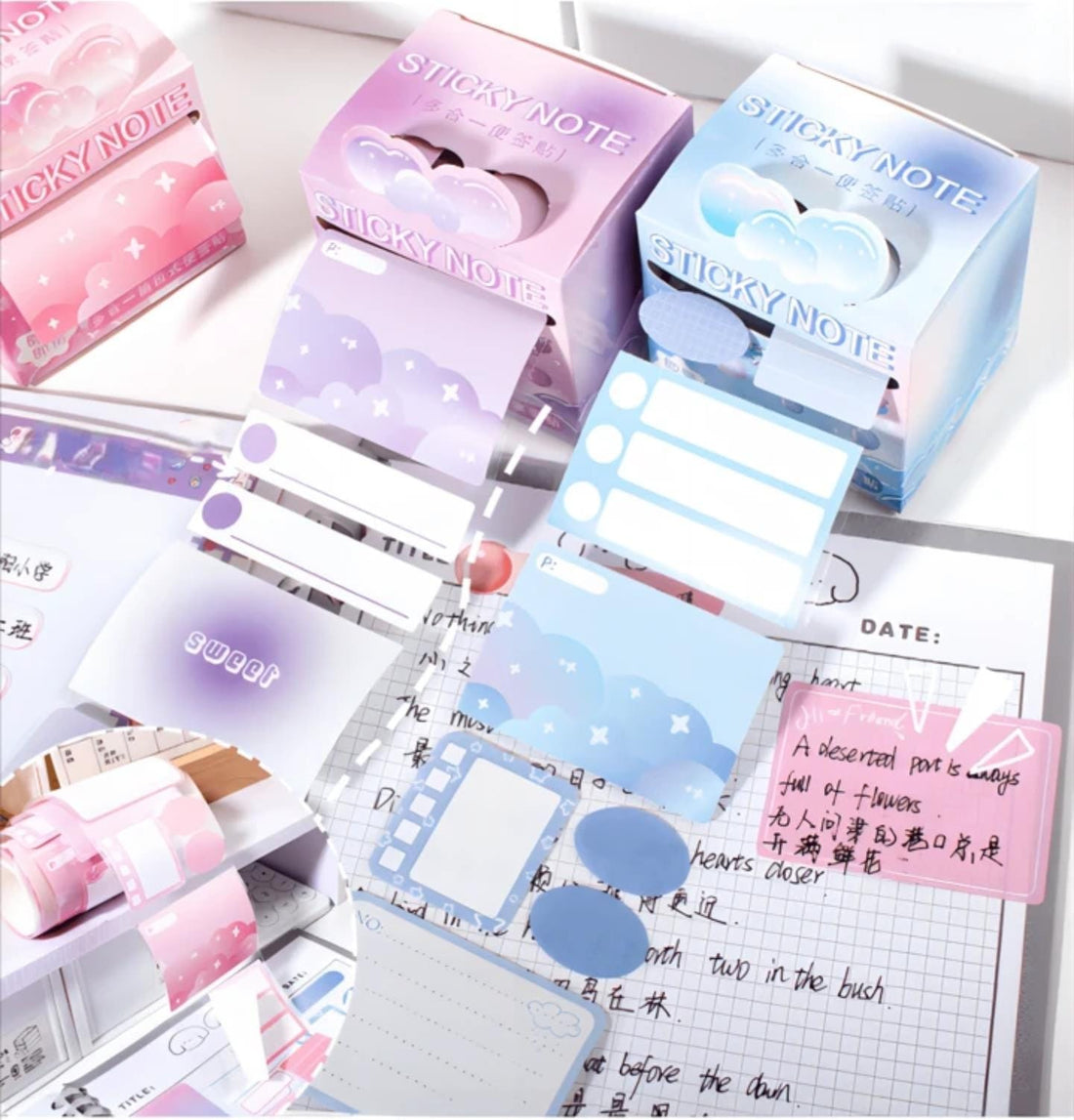 (Buy 1 Get 1 FREE) Cute pastel sticky note roll up sticker  - Pack of 1  roll contain 48 stickers