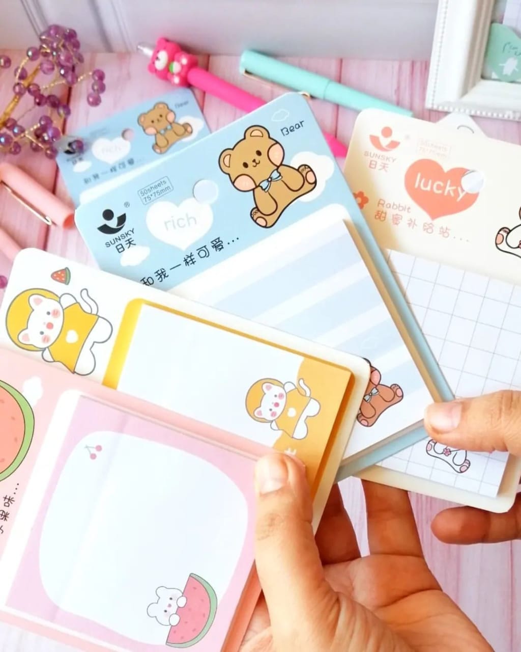 (Buy 1 Get 1 FREE) Cute kawaii teddy sticky notes 3x3 l Pack of 1 contain 50 sheets