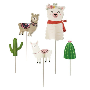 Cake Topper 5pc Set - Llama/Alpaca & Cactus