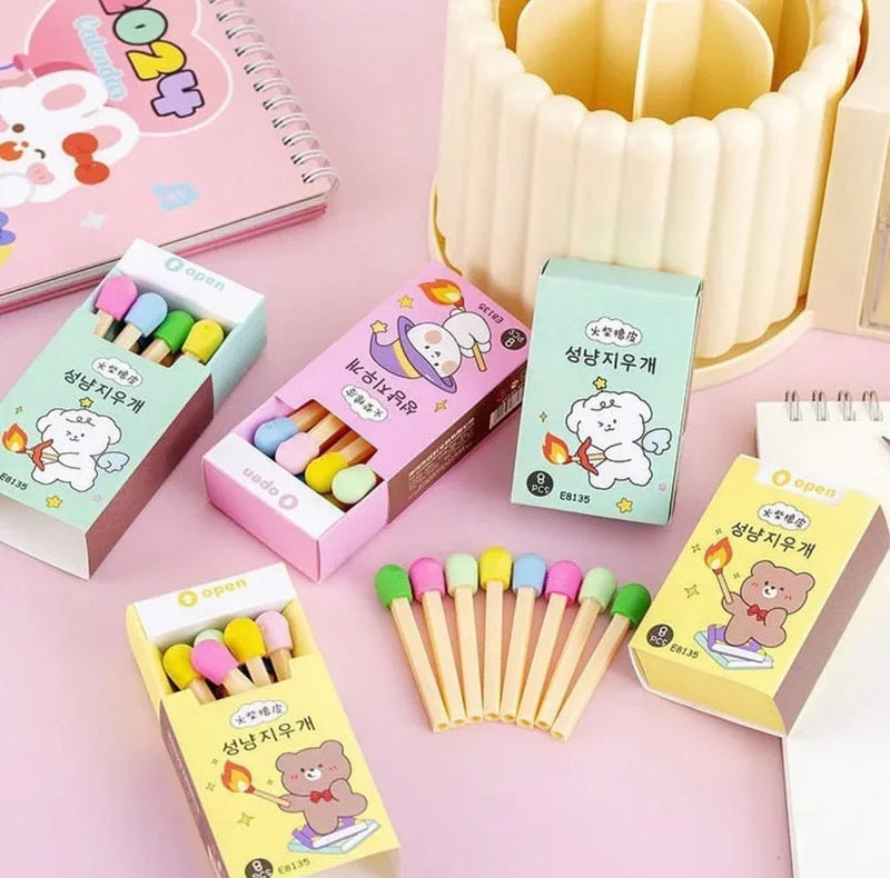 Cute Matchstick box eraser- pack of 1 box contains 8 sticks