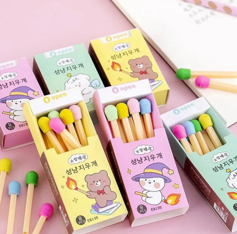 Cute Matchstick box eraser- pack of 1 box contains 8 sticks
