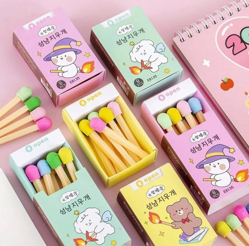 Cute Matchstick box eraser- pack of 1 box contains 8 sticks
