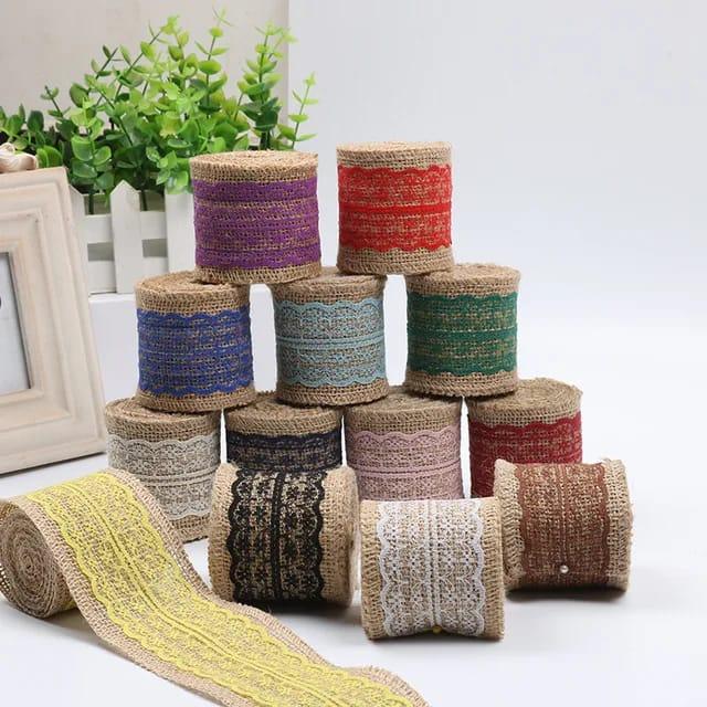 Jute Lace Colored l 2Mtr l Contains 1 lace roll l Assorted colour