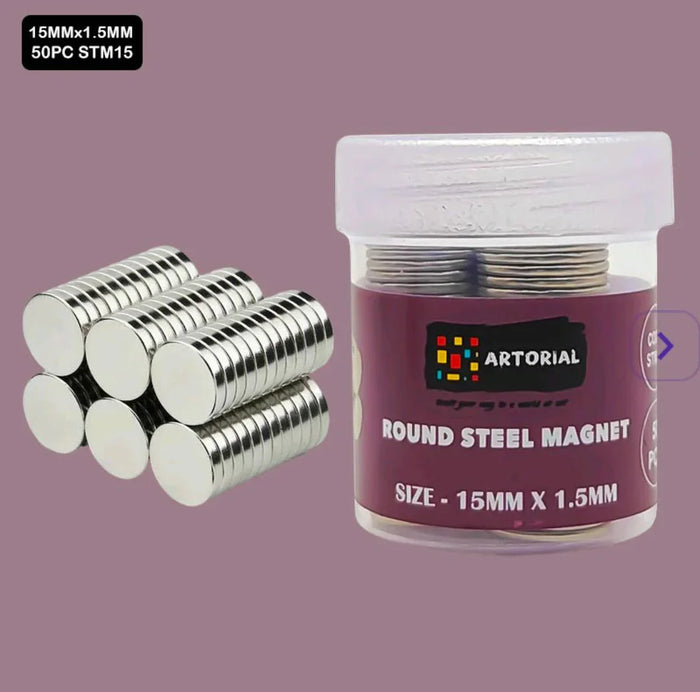 Round Steel Magnets 15mm x 1.5mm | 50 Piece Pack