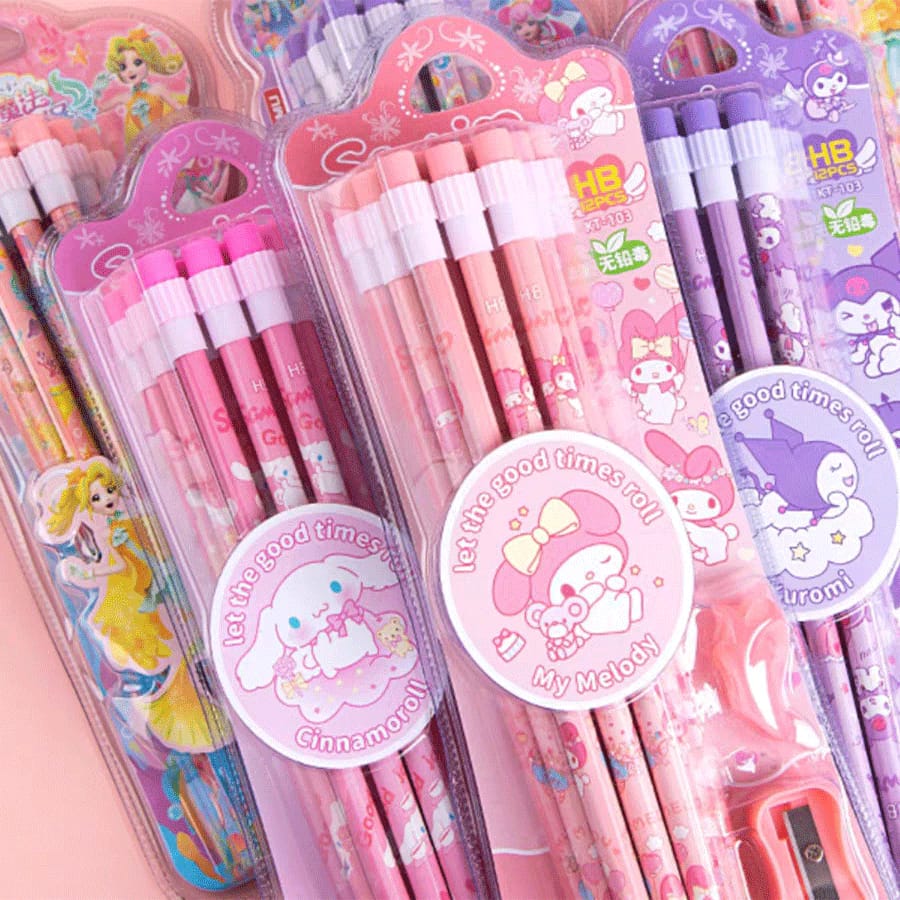 Pastel Pencil Set with sharpener and pencil cover  l Pack of 12 pencils