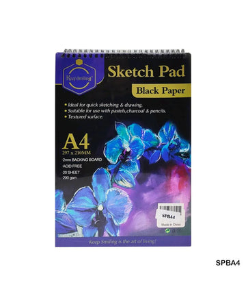A4 Black Spiral Sketch Pad - Acid-Free Paper