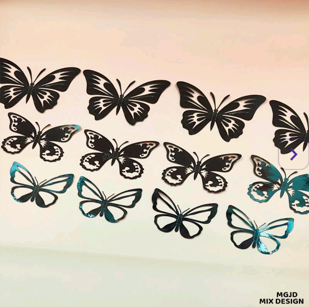 Mgjd 3D Butterfly Metallic Glitter Sticker 12Pc