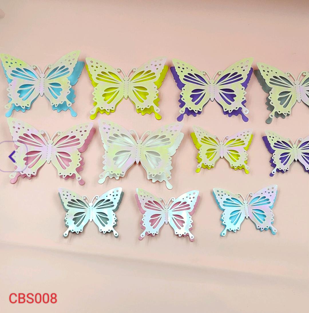 Cbs008 3D Butterfly Metallic Glitter Sticker 12Pc