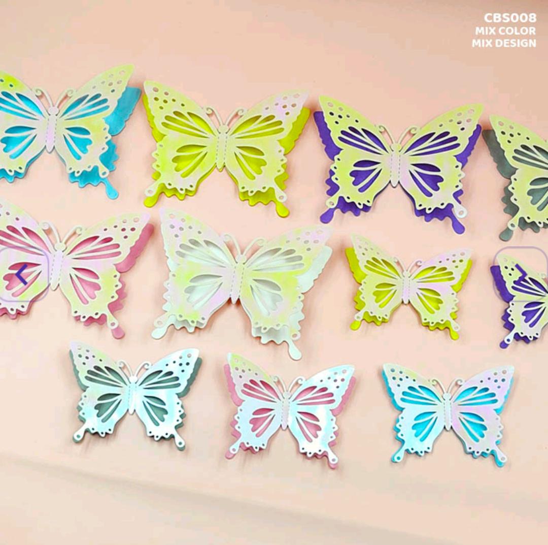 Cbs008 3D Butterfly Metallic Glitter Sticker 12Pc