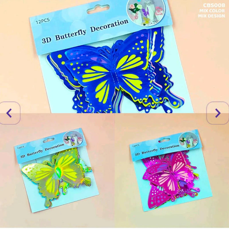 Sparkling 3D Metallic Butterfly Stickers - 12 Piece Set ( pack of 1)