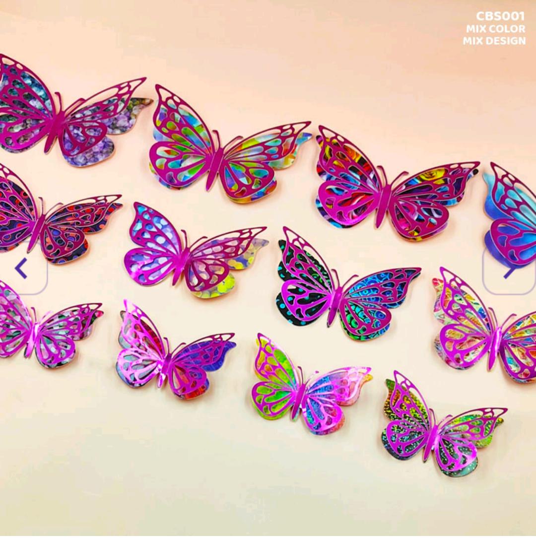 Cbs001 3D Butterfly Metallic Glitter Sticker 12Pc