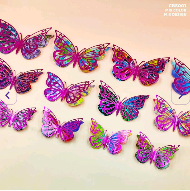 Vibrant 3D Butterfly Metallic Glitter Stickers - 12 Piece Set
