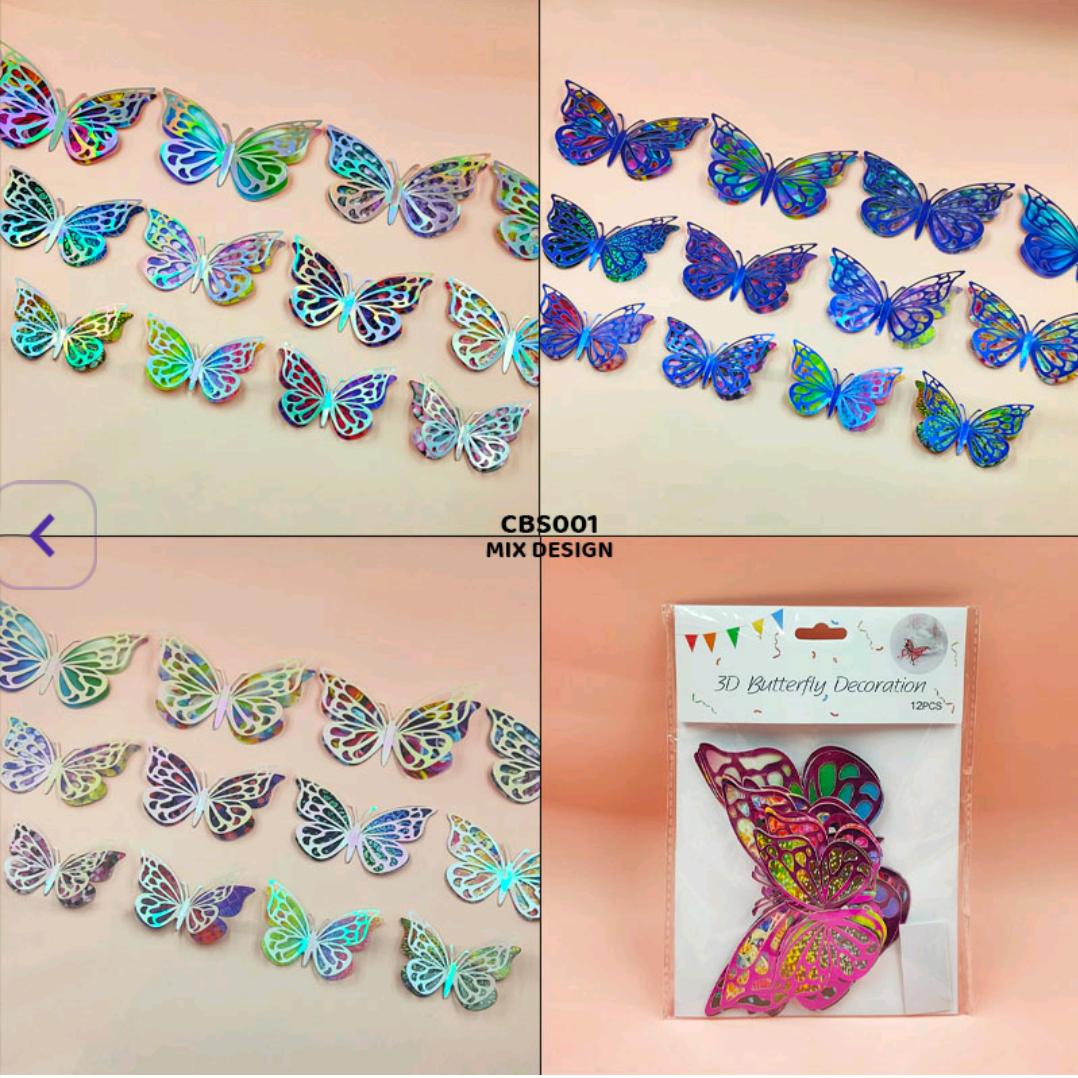 Cbs001 3D Butterfly Metallic Glitter Sticker 12Pc