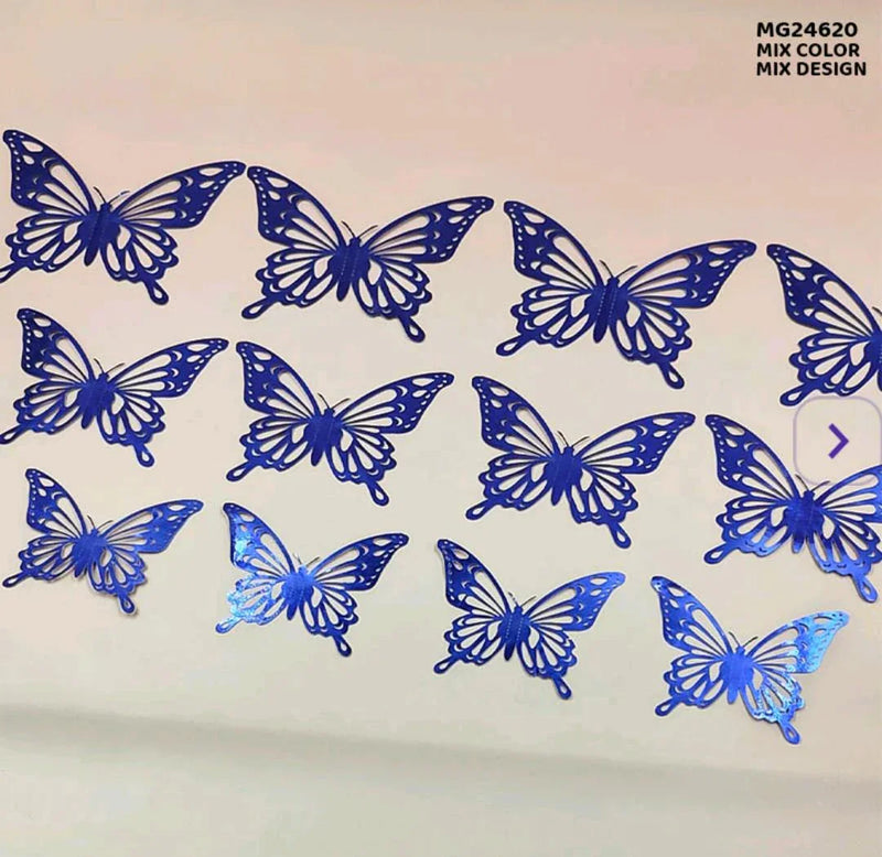 Sparkling 3D Butterfly Stickers - Metallic Glitter Accents (12 Pack)