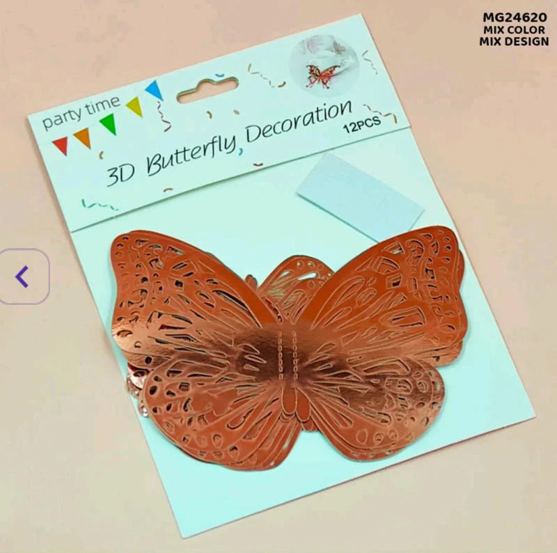Sparkling 3D Butterfly Stickers - Metallic Glitter Accents (12 Pack)