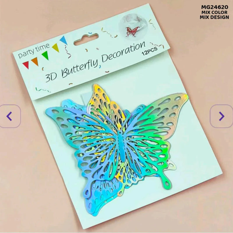 Sparkling 3D Butterfly Stickers - Metallic Glitter Accents (12 Pack)