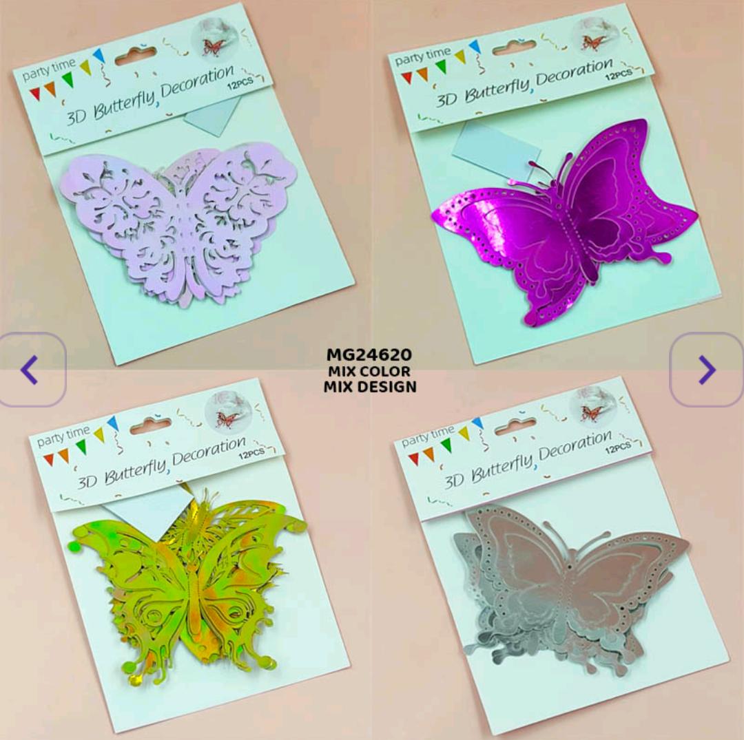 Mg24620 3D Butterfly Metallic Glitter Sticker 12Pc