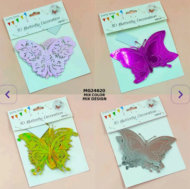 Sparkling 3D Butterfly Stickers - Metallic Glitter Accents (12 Pack)