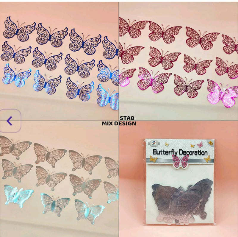 Elegant 3D Butterfly Metallic Glitter Stickers - 10 Piece Set
