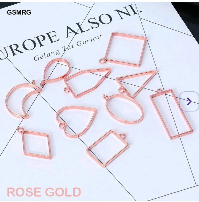 Elegant Rose Gold Bezel Set - Mixed Shapes for Jewelry & Crafts (10 Pieces)