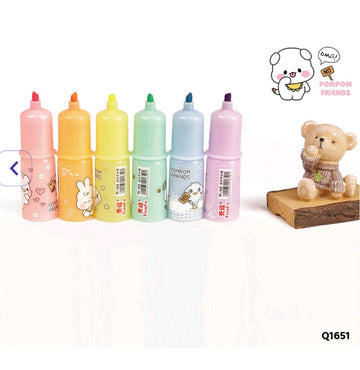 Q1651 Pompom Friends Highlighter 6Pc