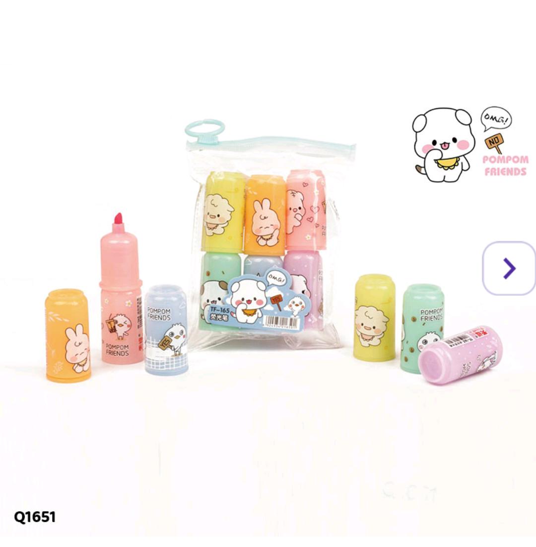 Q1651 Pompom Friends Highlighter 6Pc