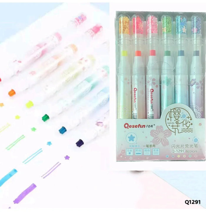 Sakura Blossom Highlighters - 6 Piece Set (Elegant Floral Design)