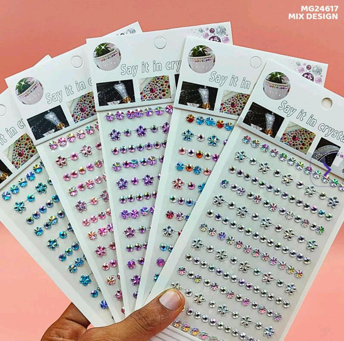 Crystal Flower Strip Sticker - Elegant Gem Embellishment (Mg24617)