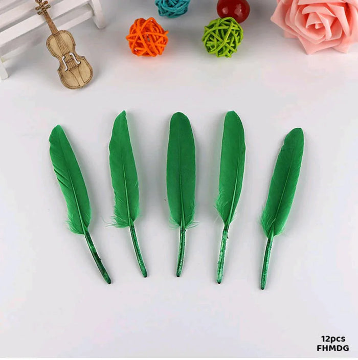 Small Hard Dark Green Feathers for Nature Crafts | 12 Pcs