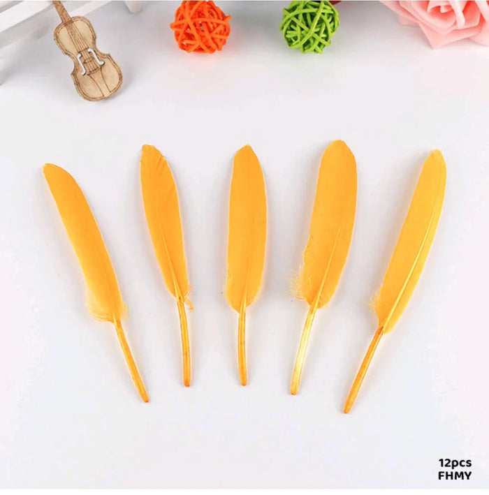 Small Hard Bright Yellow Feathers for Crafts & Decoration (12pcs)