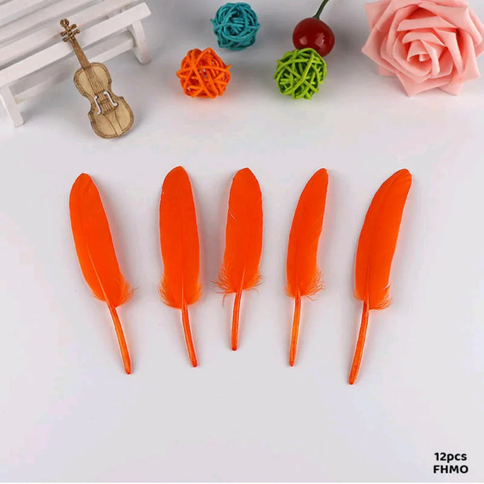Small Hard Orange Feathers for Vibrant Crafts | 12 Pcs