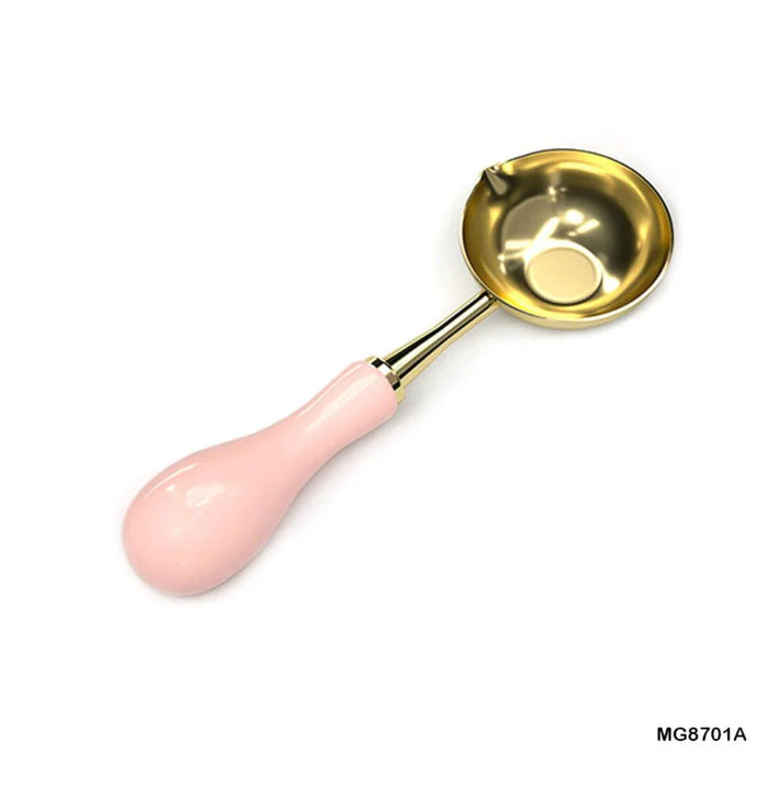 Elegant Pink Wax Melting Spoon with Wooden S-Handle
