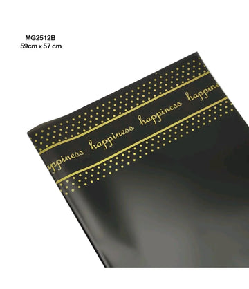 Black Wrapping Paper Plastic (20 Sheet)- Waterproof, Durable & Glossy Gift Wrap for Bouquets & Presents  Mg2512B