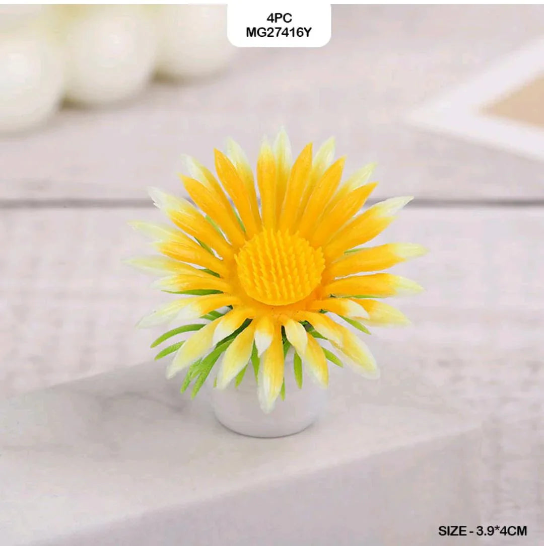 Miniature Yellow Daisy Plants (Set of 4) Realistic Scenery Decor (pack of 1)