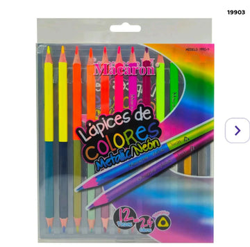 19903 Macaron 12Pc 2 Side Metalic Neon Pencil 24 Colors