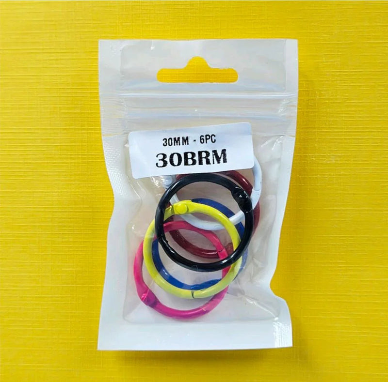 30mm Multicolor Book Binding Rings - 6 Piece Set