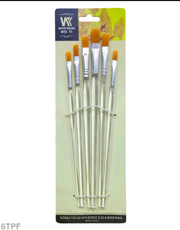 Flat Tip Paint Brush Set (6 Pieces) - For Acrylic & Watercolor