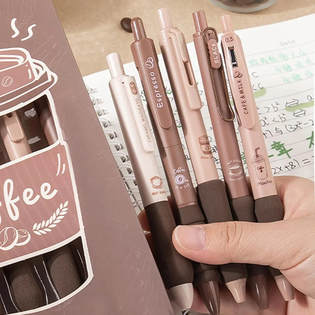 Coffee edition 0.5mm Blue Gel Pens l different Knibs 5 pens set l Fine korean Edition