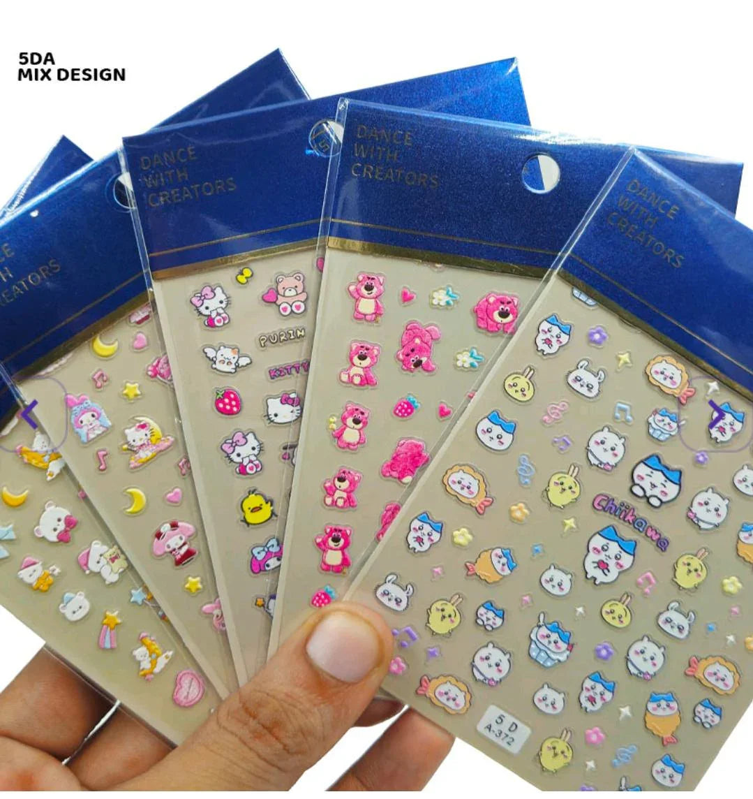 (Buy 1 Get 1 Free) 5D Cute Character Puffy Nail Sticker Sheet