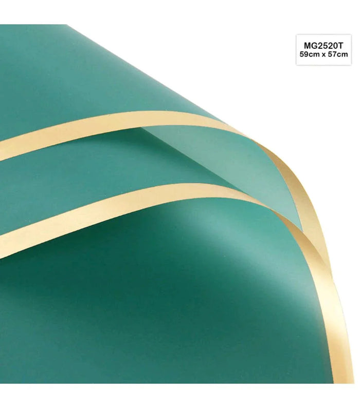 Waterproof Floral Wrapping Paper - Green with Elegant Gold Line (20 Sheets)