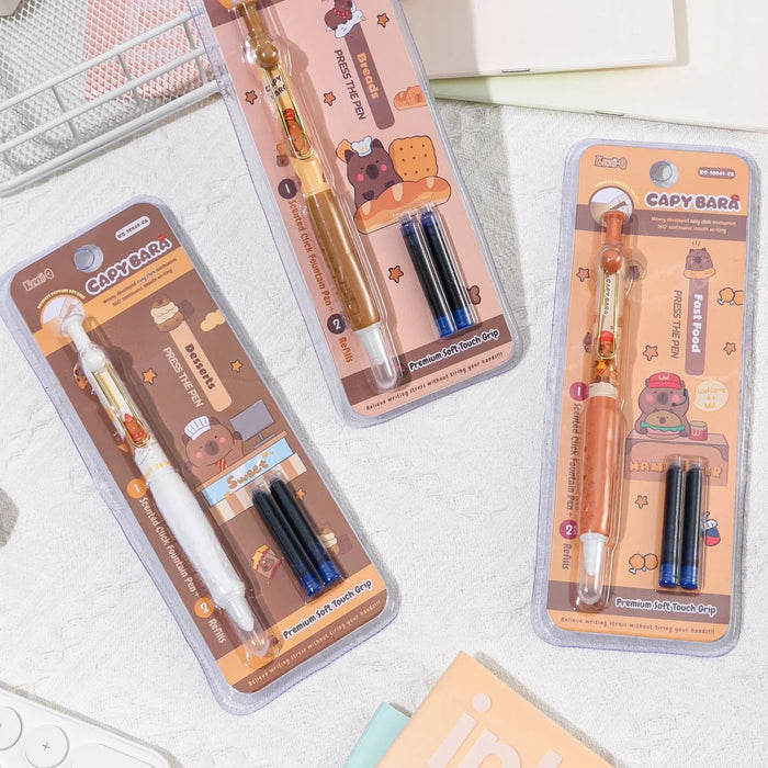 (BUY 1 GET 1 FREE ) Capybara Premium soft Touch Grip Fountain Pen with refills l Pack of 1 pen and 2 extra refills l KQ-30049
