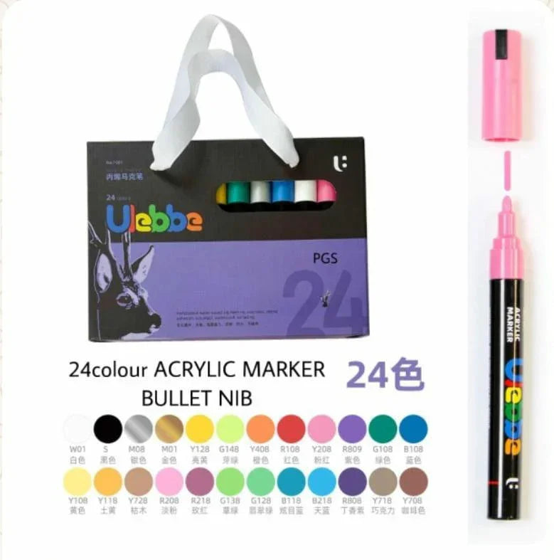 Chrome 24 Colour Acrylic Marker Set – Premium Paint Pens for All Surfa ...