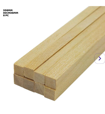 Square Wooden Craft Sticks - 30cm x 8mm (8 Pack)