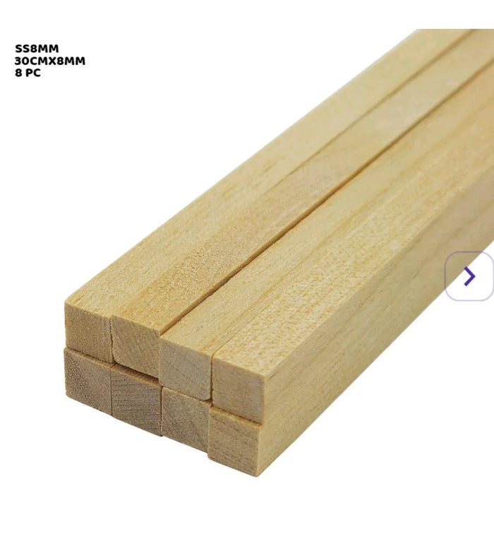 Square Wooden Craft Sticks - 30cm x 8mm (8 Pack)