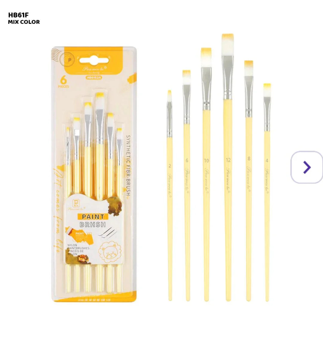 6 Piece Flat Paint Brush Set for Acrylic, Watercolor & More